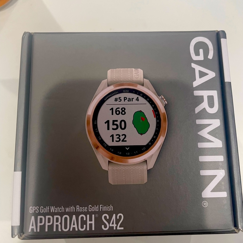 Garmin Approach s42 golf watch in rose gold.